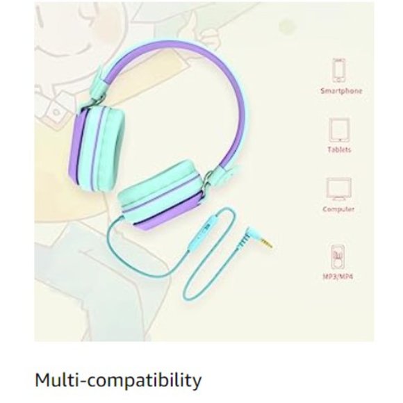 Kids Headphones - Wired - Stereo - Safe Volume Limiter - Foldable - Share Port - Picture 8 of 13
